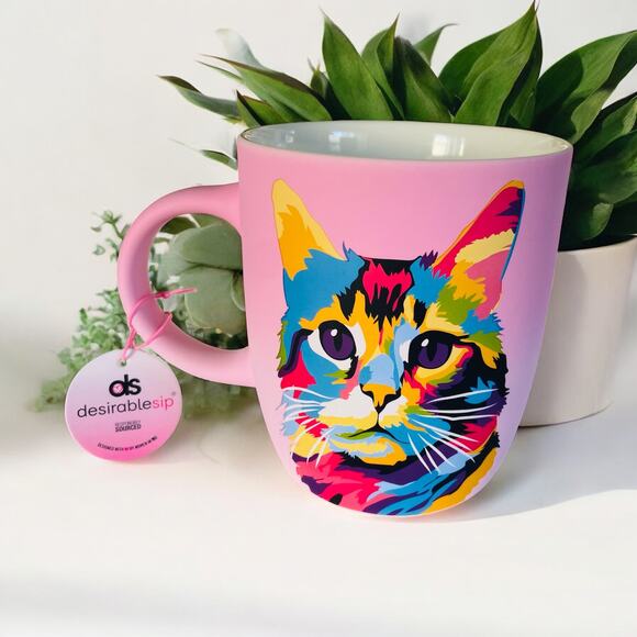 NEW Desirable Sip Vibrant Rainbow Colorful Cat Kitten Tabby Coffee 18 oz Mug - Picture 2 of 4